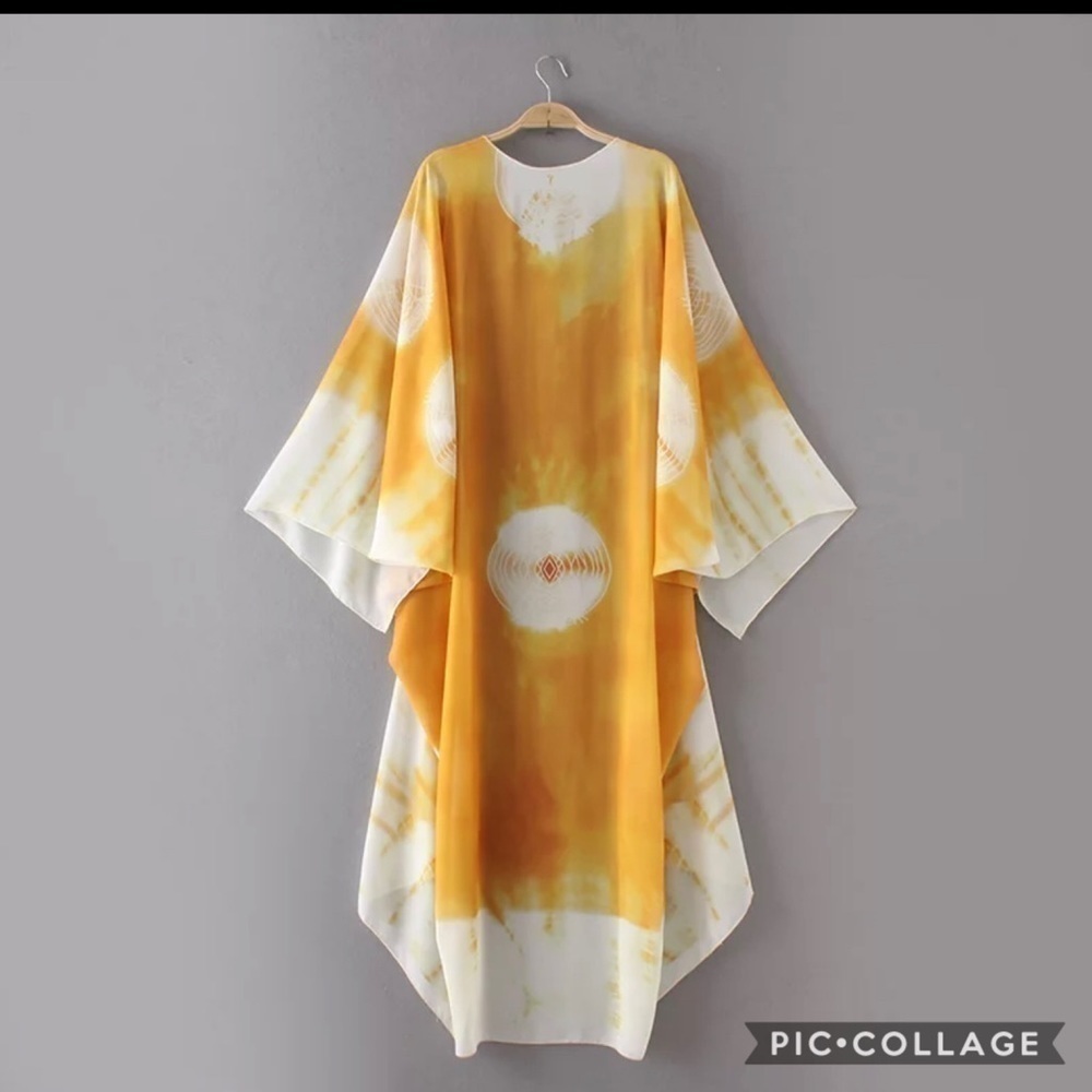 Deep Golden Sunset Midi Kimono - Picture 2 of 4